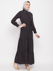 Frilled Olive Black Abaya Burqa For Women With Belt and Black Hijab