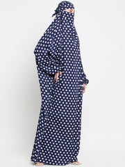 Blue and White Polka Printed One Piece Free Size Jilbab for Girls and Women
