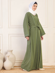 Jade Green Embroidered Solid Abaya Burqa With White Georgette Hijab