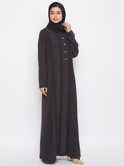 Olive Black Long Sleeve Abaya with Black Georgette Hijab