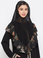 Women Black Georgette Fabric Khimar Hijab For Regular Use