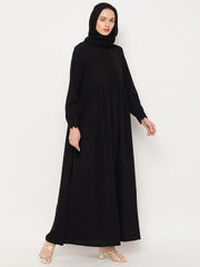 Black Solid Lace Work Design Abaya for Women with Black Georgette Scarf