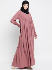 Puce Pink A-Line Abaya Dress for Women with Black Georgette Hijab