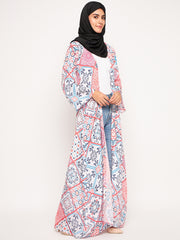 Multicolor Printed Front Open Shrug with Black Georgette Hijab