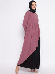 Black and Puce Pink Abaya Dress with Black Georgette Hijab