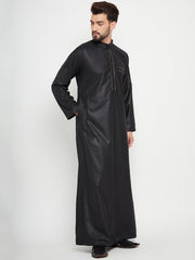 Black Arab Thobe / Jubba for Men with Piping Design