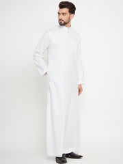 White Plain Arab Thobe / Jubba for Men with Mandarin Collar