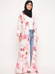Floral Printed Front Open Shrug with Black Georgette Hijab