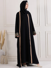 Black Solid Embroidery Detailing Shrug Set with Inner and Matching Black Hijab