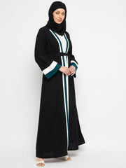 Black Solid Front Open Shrug With Belt and Black Georgette Hijab