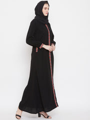 Nabia Black Color Chikan Hand Embroidery Abaya for Women with Black Georgette Scarf