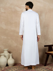 White Solid Arabic Cotton Thobe For Men