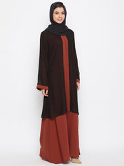 Black and Rust Solid Shrug Attached Casual Abaya for Women With Black Georgette Scarf