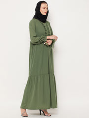 Jade Green Ruffle Design Abaya for Women with Black Georgette Scarf