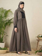 Grey Lace Work Abaya Burqa with Matching hijab