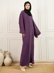 Lavender Solid Luxury Handworked Abaya Burqa with Black Georgette Hijab