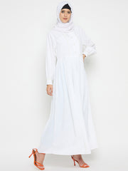 Embroidered White Solid Abaya For Umrah or Hajj with Black Hijab