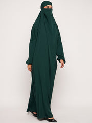 Bottle Green Solid One Piece Free Size Jilbab for Girls and Women