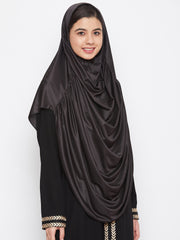 Women Black Solid Lycra Fabric Khimar Hijab For Regular Use