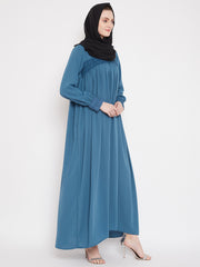 Sky Blue Solid Lace work Designed Abaya Dress for Women with Black Georgette Scarf