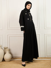Embroidery Detailing Black Abaya Burqa With Matching Georgette Hijab