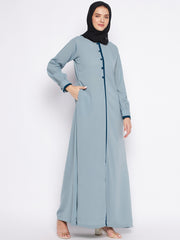 Sea Green Color Piping Design Abaya for women with Black Georgette Scarf