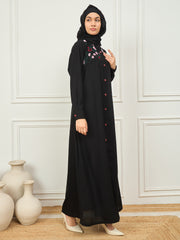 Front Open Embroidery Detailing Black Abaya Burqa With Matching Georgette Hijab