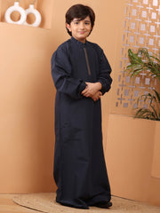 Blue Solid Mandarin Collar Thobe / Jubba For Kids Boys