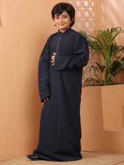 Blue Solid Mandarin Collar Thobe / Jubba For Kids Boys