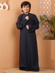 Blue Solid Mandarin Collar Thobe / Jubba For Kids Boys