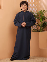 Blue Solid Mandarin Collar Thobe / Jubba For Kids Boys