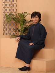 Blue Solid Mandarin Collar Thobe / Jubba For Kids Boys