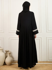 Embroidery Detailing Black Abaya Burqa With Matching Georgette Hijab