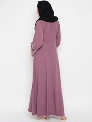 Pink Solid Luxury Abaya Burqa with Hand Work Detailing and Bell Sleeves for Women