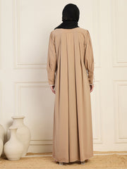 Handworked Beige Solid Luxury Abaya Burqa for Women with Black Georgette Hijab