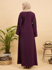 Front Open Modest Luxury Purple Abaya with Beige Hijab