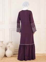 Kefiyyeh Embroidered Purple Abaya Burqa With White Georgette Hijab