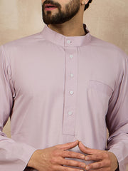 Men's Solid Mandarin Collar Long Sleeves Cotton Arabic Thobe