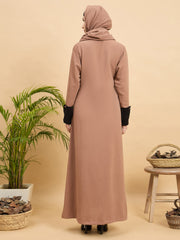 Front Open Modest Beige Coat-Style Abaya with Matching Hijab