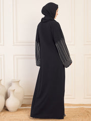 Black Solid Luxury Handworked Abaya Burqa for Women with Black Hijab