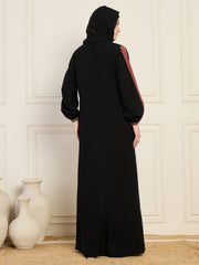 Three Color Design Solid Nida Matte Abaya Burqa With Black Georgette Hijab