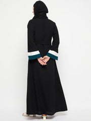 Inner Part Included Piping Details Black Front Open Shrug with Black Georgette Hijab