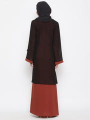 Black and Rust Solid Shrug Attached Casual Abaya for Women With Black Georgette Scarf