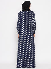 Blue Polka Design Abaya for Women with Black Georgette Hijab