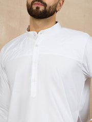 Men's Solid White Cotton Kurta with Mandarin Collar