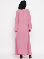 Puce Pink Bell Long Sleeves Abaya for Women with Black Georgette Hijab