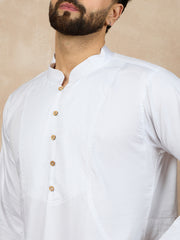 White Solid Arabic Cotton Thobe For Men