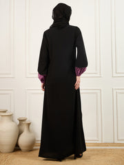 Two-colored Solid Abaya Burqa In black and pink with Black Georgette Hijab