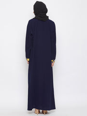 Blue Dubai Style Front Open Abaya with Black Georgette Hijab