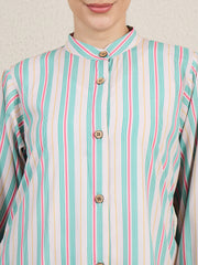 Front Open Printed Abaya for Women with Black Scarf